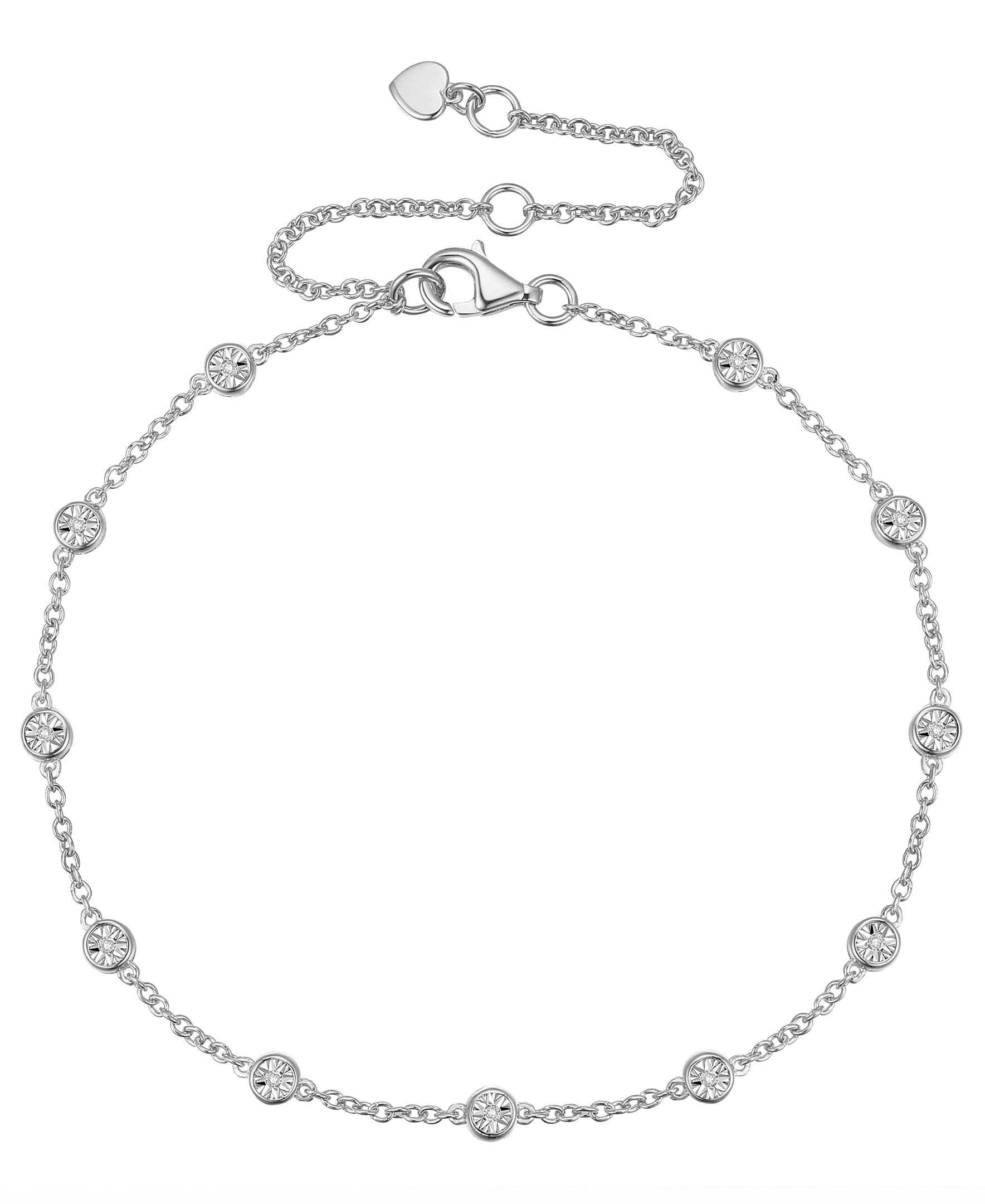 Tirafina Diamond Bezel Bracelet, Adjustable Cable Chain, 11 Round Bezel Diamonds, 6.5’’/7.5’’/8.5’’ Chain Length, 14K Rose Gold-plated Sterling Silver