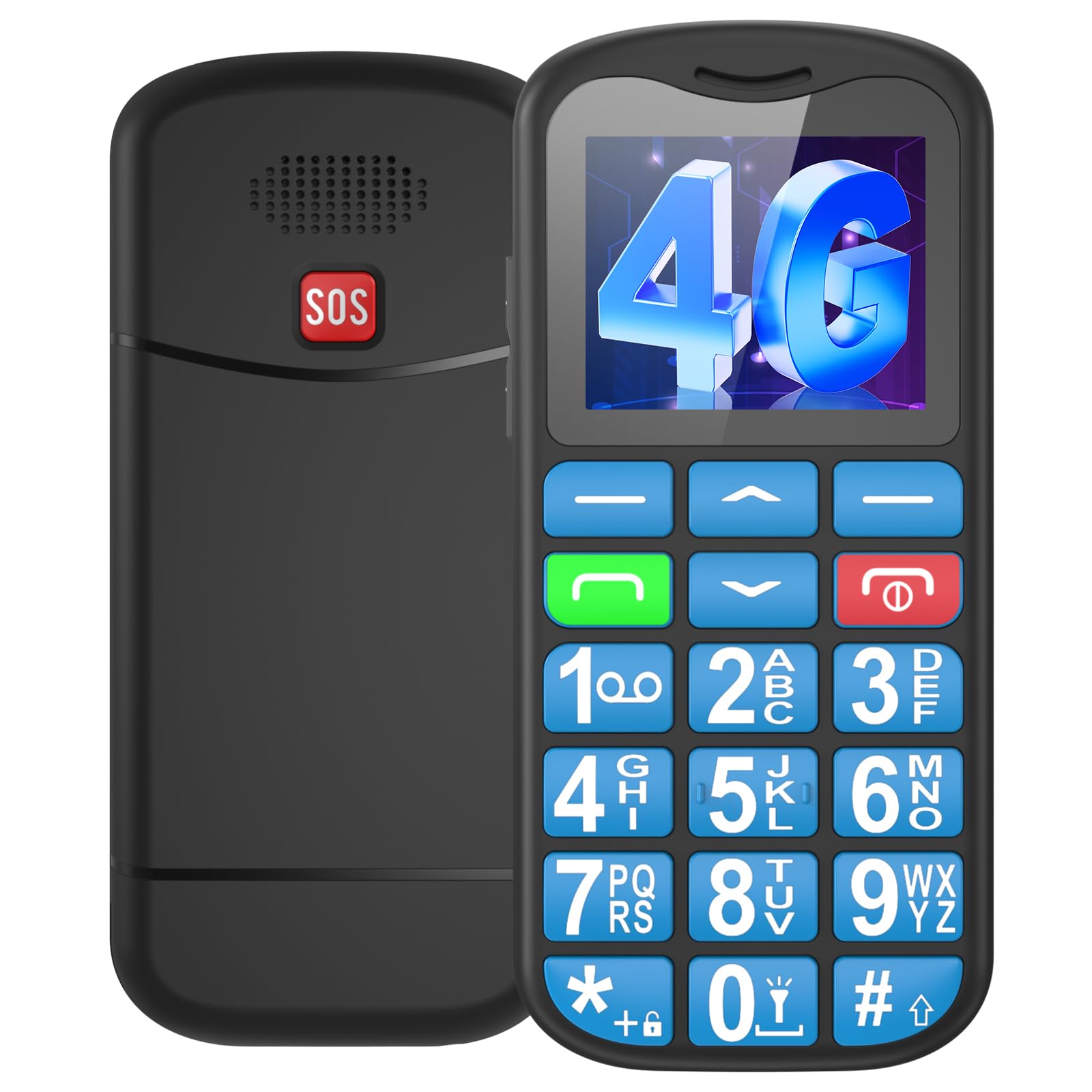 Ufferson T180 | 4G Mobile Phone for Elderly People | Mobile Phone for Elderly with Large Buttons and Easy to Use | SOS Function | 1000 mAh Battery | USB C Cable | Bluetooth | Charging Base