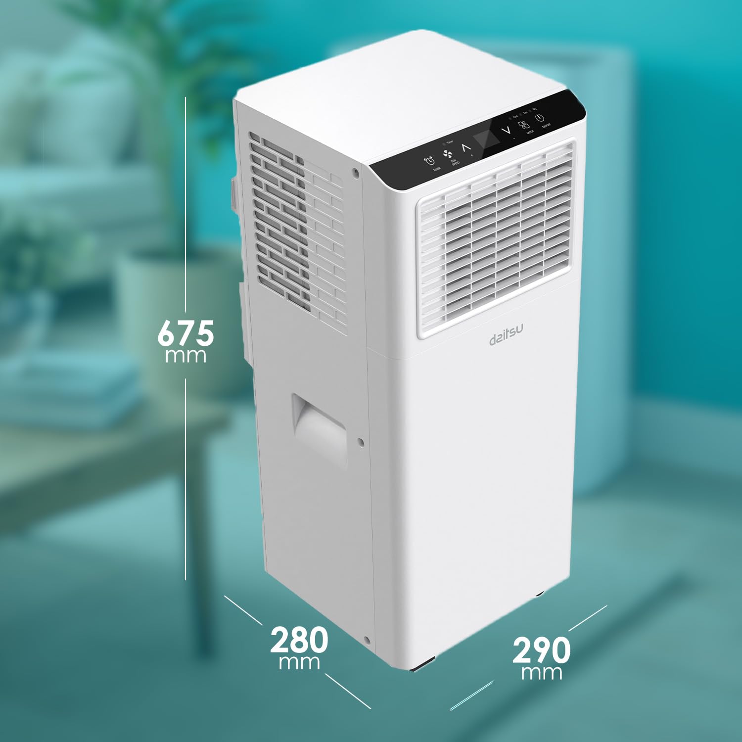Daitsu Aire acondicionado portátil 3 en 1: Frío, Deshumidificador, Ventilador | Hasta 22 m² | Clase A | Mando inalámbrico | Silencioso y Compacto | Aeris Cool APD-09FXA