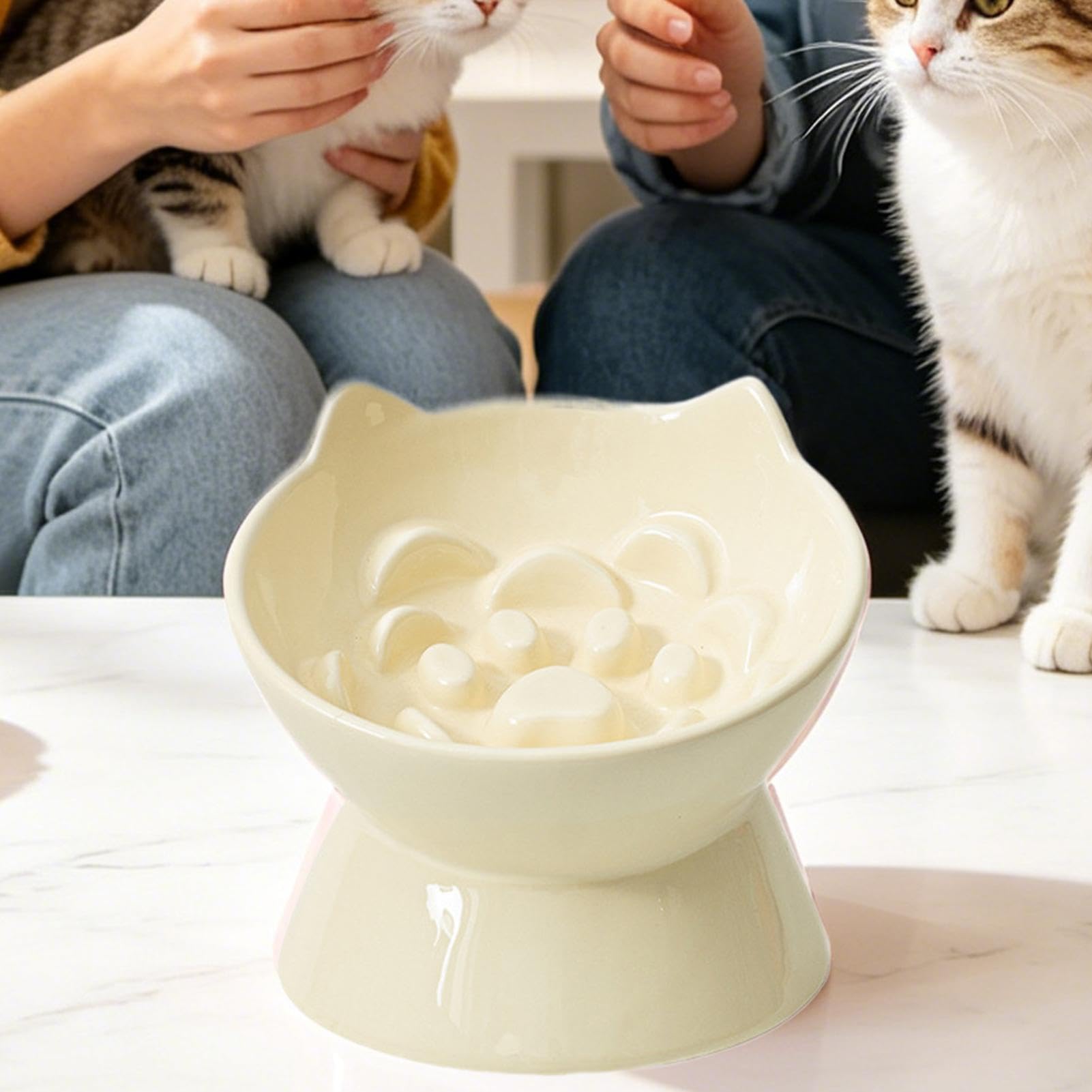 Rialzata Sopraelevata Per Gatti Mangiatoia Lenta Anti-Ingordigia in | Ciotole Sopraelevate Per Gatti per Interni Soggiorno Cucina Casa Appartamento Terrazzo
