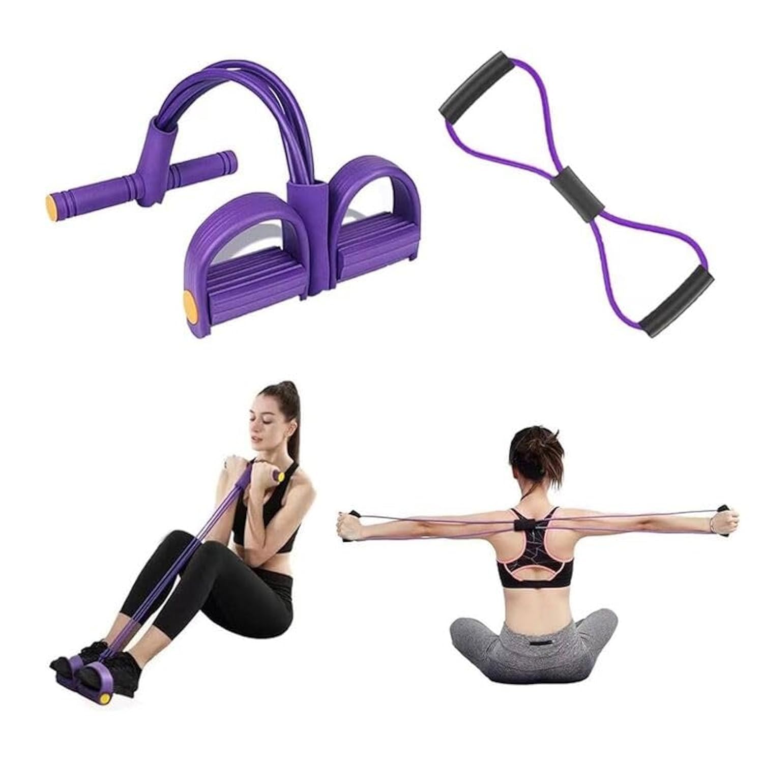 [2 in 1] Unisex Pedal Resistance Band ，4-Tube Yoga Pedal Puller Resistance Band ，8 Resistance Band， for Abdomen Arm/Waist/Leg Stretching Slimming Training