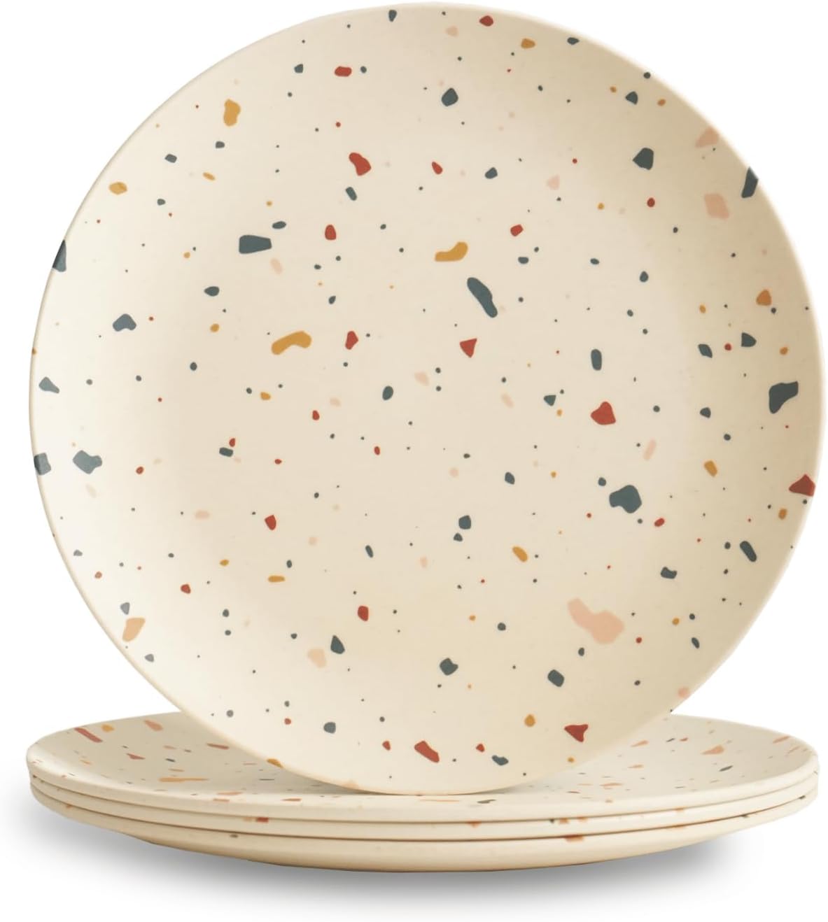 Nook Theory 4 Pack Reusable Bamboo Plates – Non-Toxic Toddler and Kids Plate, Dishwasher Safe, Not Microwavable Dinnerware (Fiesta 8″)