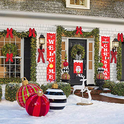 Christmas Decorations Outdoor Indoor, 3 Pcs Xmas Bright Red Porch Banners, Front Door Sign - Merry Christmas & Welcome, For Door Home Wall Apartment Holiday Party, Christmas Welcome Signs (Christmas) #TOP6