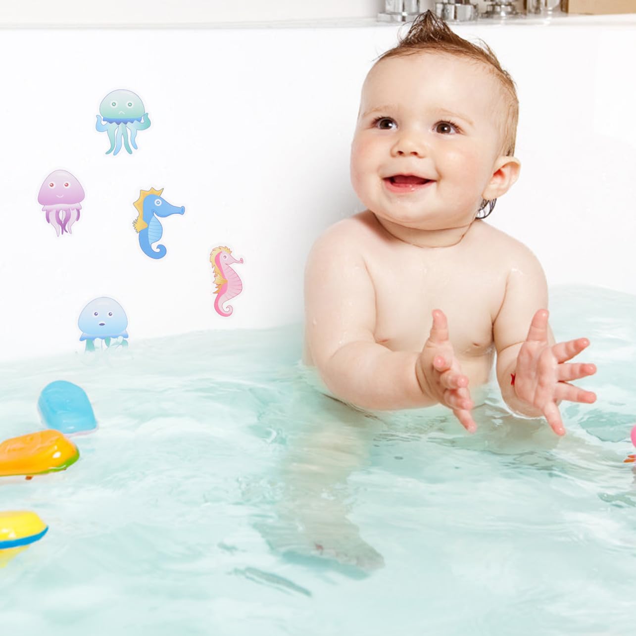 IMIKEYA 40piezas Pegatinas Antideslizantes para Bañera Diseño De Animales Marinos Decoración Infantil para Baño Adhesivos Impermeables para Suelo y Paredes