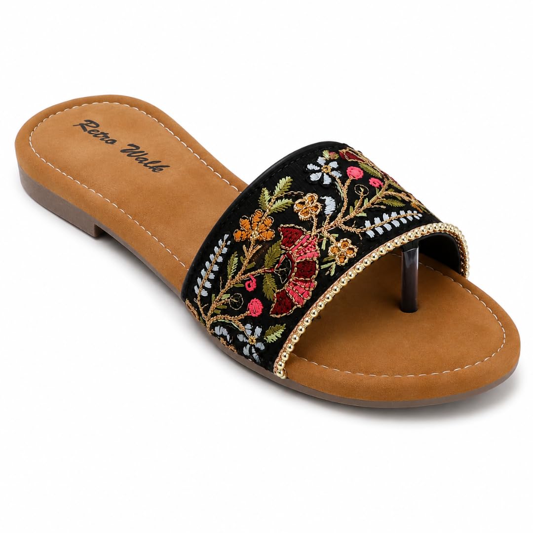 Women's Embellished Flats for Women | Ethnic Slip On Flats | Comfortable TPR Sole Fashion Sandals | Casual Daily Wear Wedding Party Style Flat Chappal for Women & Girls-image-19