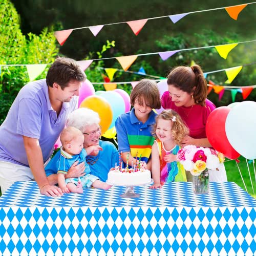 POPOYU Oktoberfest-Tischdecke, blau-weiß diamant-kariert, Kunststoff, 130x220 cm, bayerisches Bier, Partyzubehör