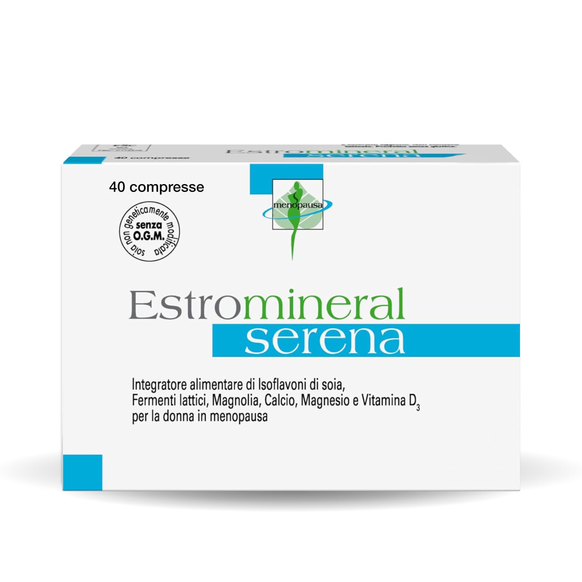 Estromineral Serena Menopause Dietary Supplement with Soy Isoplavones, Lactic Ferments, Magnolia, Calcium, Magnesium and Vitamin D3 Gluten and Lactose Free 40 Tablets
