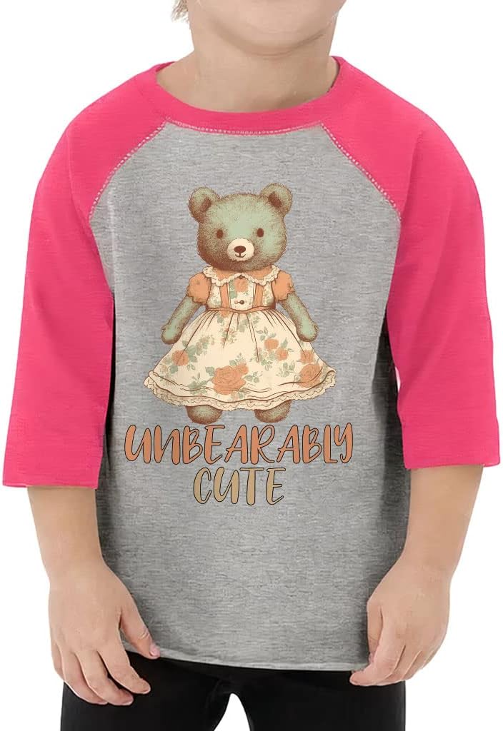 Cartoon Bear Toddler Baseball T-Shirt - Watercolor 3/4 Sleeve T-Shirt - Funny Kids' Baseball Tee