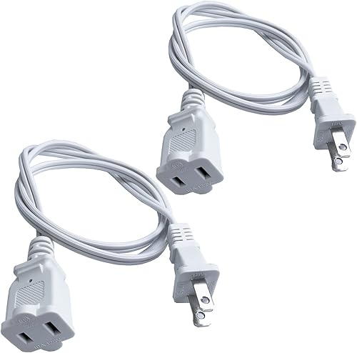 Cable de extensión de 3 pies, uso en interiores, cable de alimentación corto polarizado blanco de dos clavijas estadounidense macho hembra, 18AWG