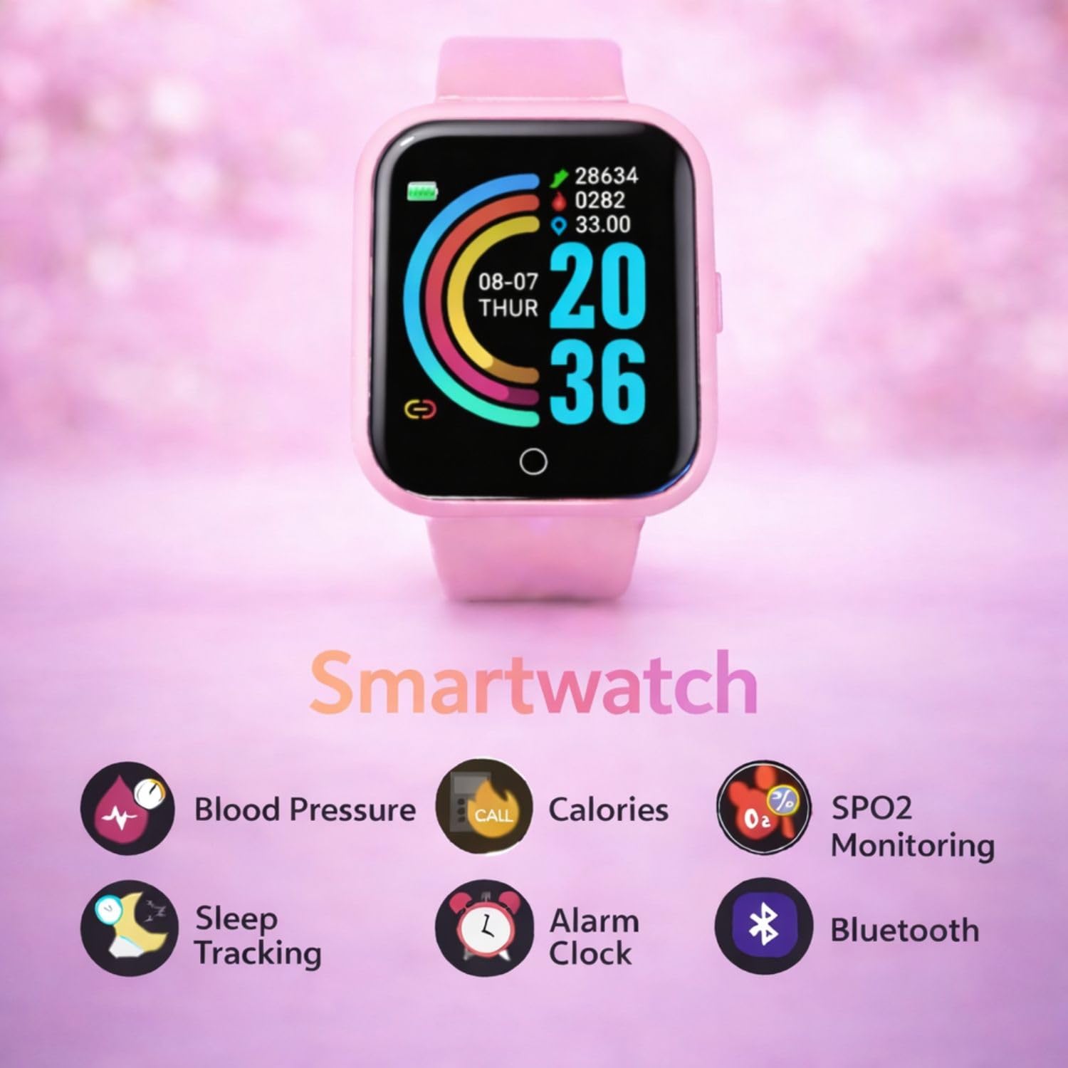 MARVIK Smart Watch for Kids, Men, Boys, Girls, and Women, D20 Plus 2025, Latest for Android and iOS Phones, IP68 Waterproof with Daily Activity Tracker, Heart Rate Sensor, Sleep Monitor Watch - Pink