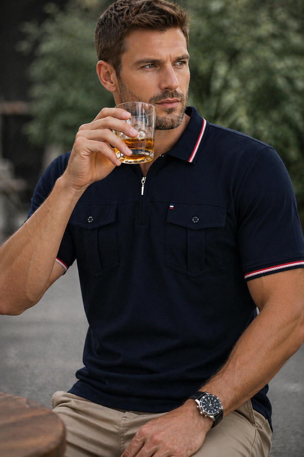Soltice Polo Shirts da uomo a maniche corte, polo a righe con tasca sul petto in misto cotone (da M a 3XL)