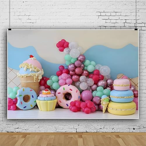 Miniatura 3 de Fondo de fotos de donas para crecer de 10 x 6.5 pies, dona, dulce fiesta de cumpleaños, fondo de fotografía, globos de helado, telón de fondo de
