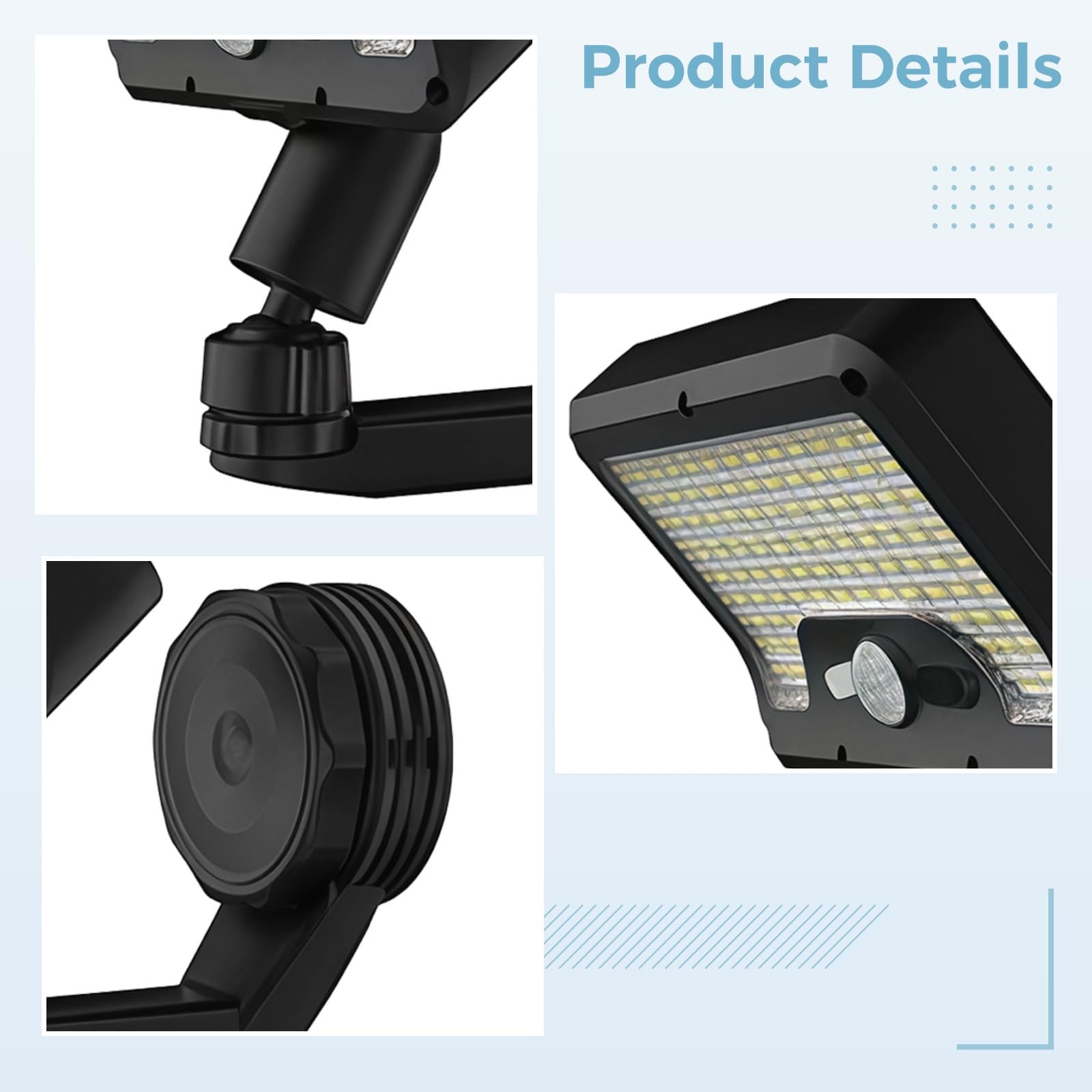 Lampy solarne z czujnikiem ruchu na zewnątrz, 2 szt. z 92 diodami LED, szeroki kąt, mocna podstawa mocująca, białe światło, 3 tryby, ładowanie micro USB