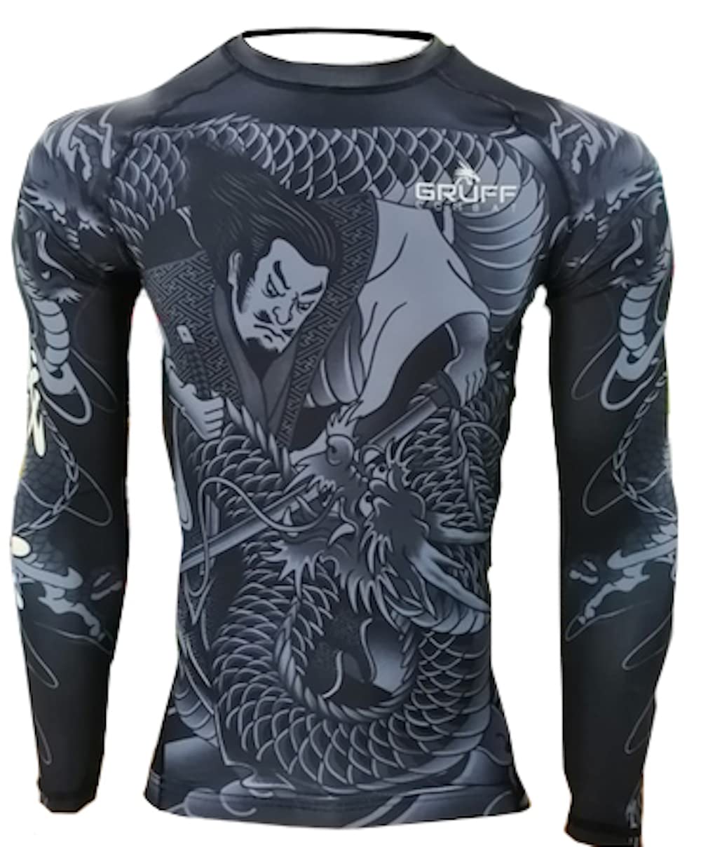 Gruff CombatBJJ Rash Guards Grappling MMA Jiu Jitsu No Gi UFC Shirt Fight Wear, Long Sleeves.