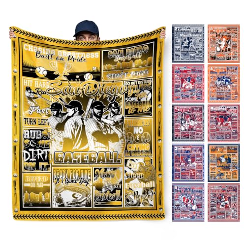 HTAPCHLY San Diego Baseball Blanket City Team Color Plush Cozy Throw Gifts