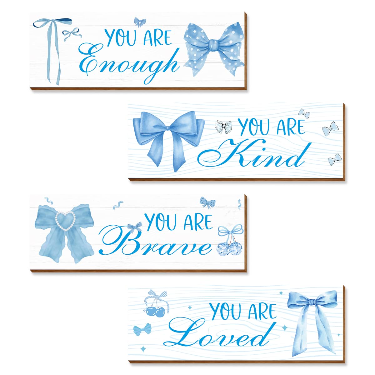 4 Pcs Blue Coquete Bow Room Decor, Teen Girls Trendy Preppy Wall Art Aesthetic for Bedroom Bathroom Decor, Inspirational Positive Affirmations