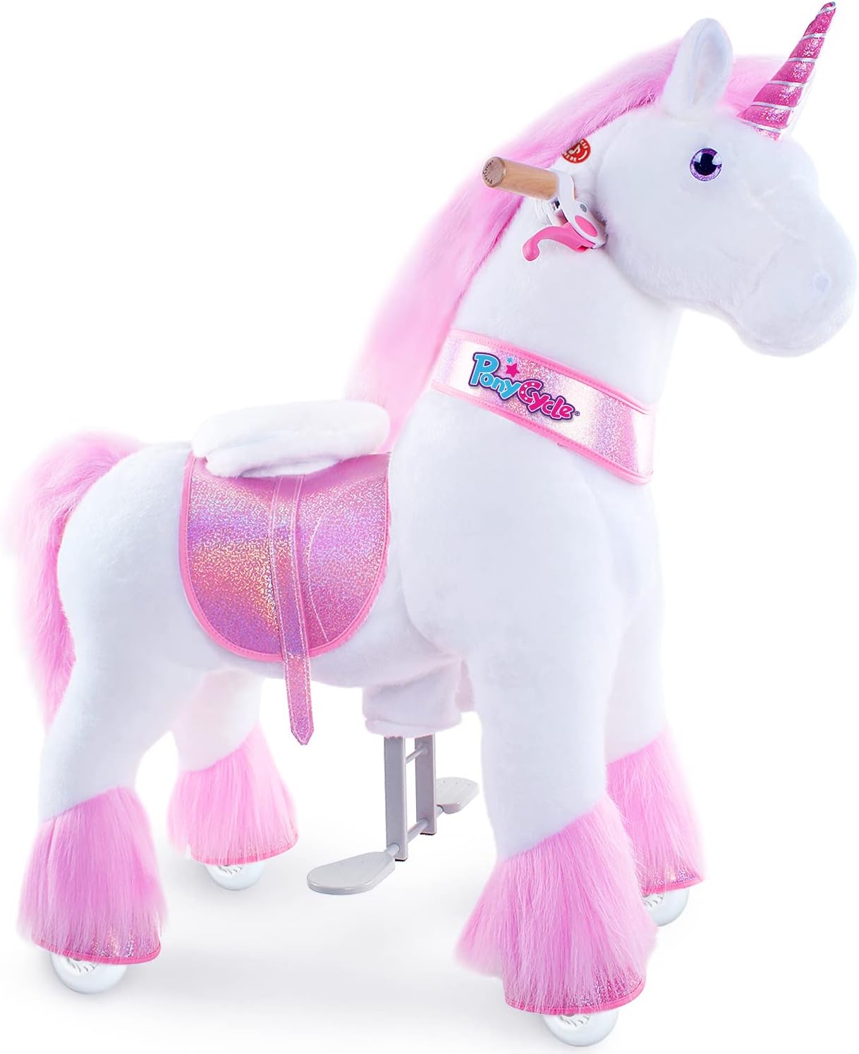 Unicorn For Riding, Children 4-7 Years, 76 Cm High, On Wheels With Handbrake And Sound, Riding Toy, Pink Plush Horse, Classic Model U - Ux402