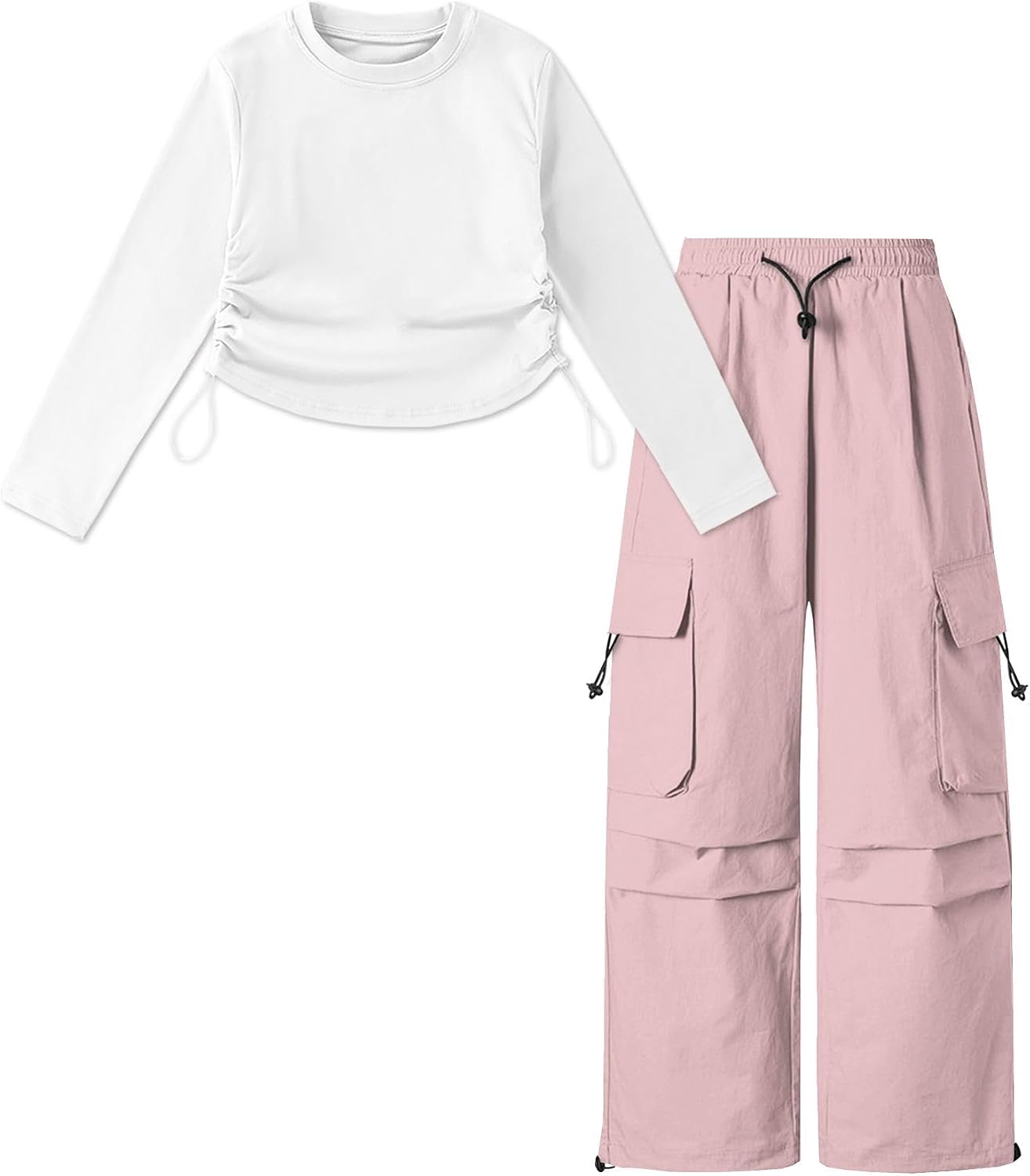 Betusline Girl's 2 Piece Outfits, Cute Girls Fall Clothing Sets Cargo Pants + T-Shirt Top, 4T-14 Years