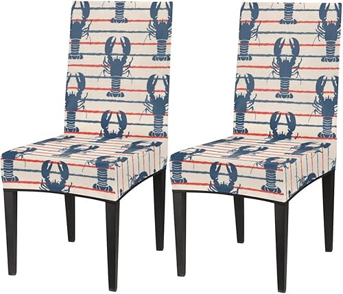 Juego de 2 fundas para sillas de comedor retro con diseño de rayas estilo grunge de langosta, fundas elásticas para sillas Parson para fiestas, disponible en Yaxa Colombia