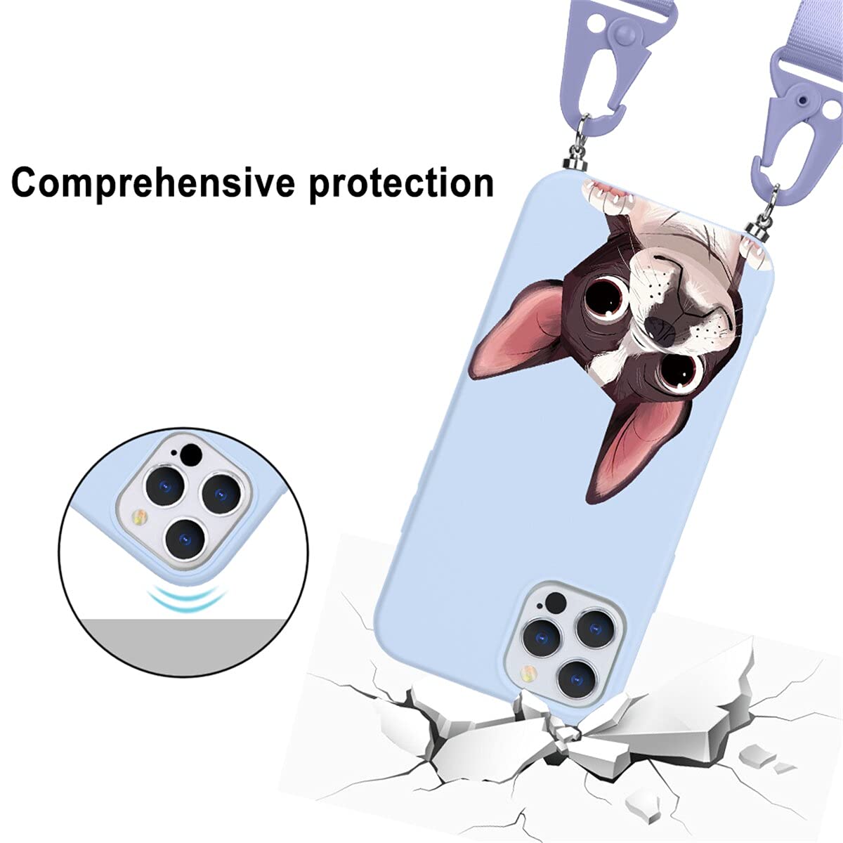 Yoedge Funda Con Cuerda Para Apple IPhone 12/12 Pro 6,1",Púrpura Claro TPU Silicona Mate Lindo Dibujos Animados Case Con Colgante Ajustable Correa De Cordón Cárcasa Para IPhone 12 Pro,Cocodrilo