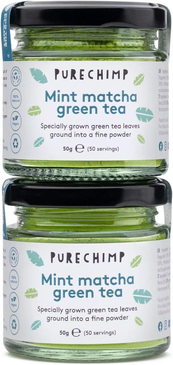 PureChimp Matcha Green Tea Powder | Regular/Lemon/Mint/Turmeric 50g Jars [Packs Of 2] | Ceremonial Grade From Japan | All Natural & Vegan | Pesticide-Free (2 x Mint)