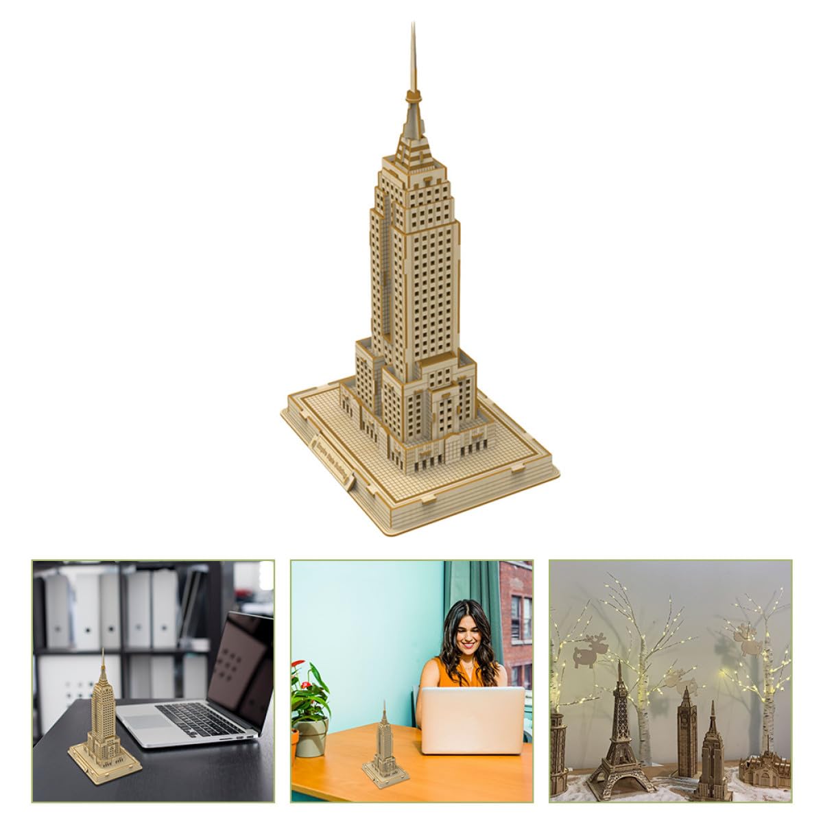 Puzzle 3D en Bois Fait Main pour Garçon et Filles, Modèle Célèbre Gratte-Ciel en Bois de Tilleul, Éducatif et Exercice de Motricité, Présent et Décoration Unique