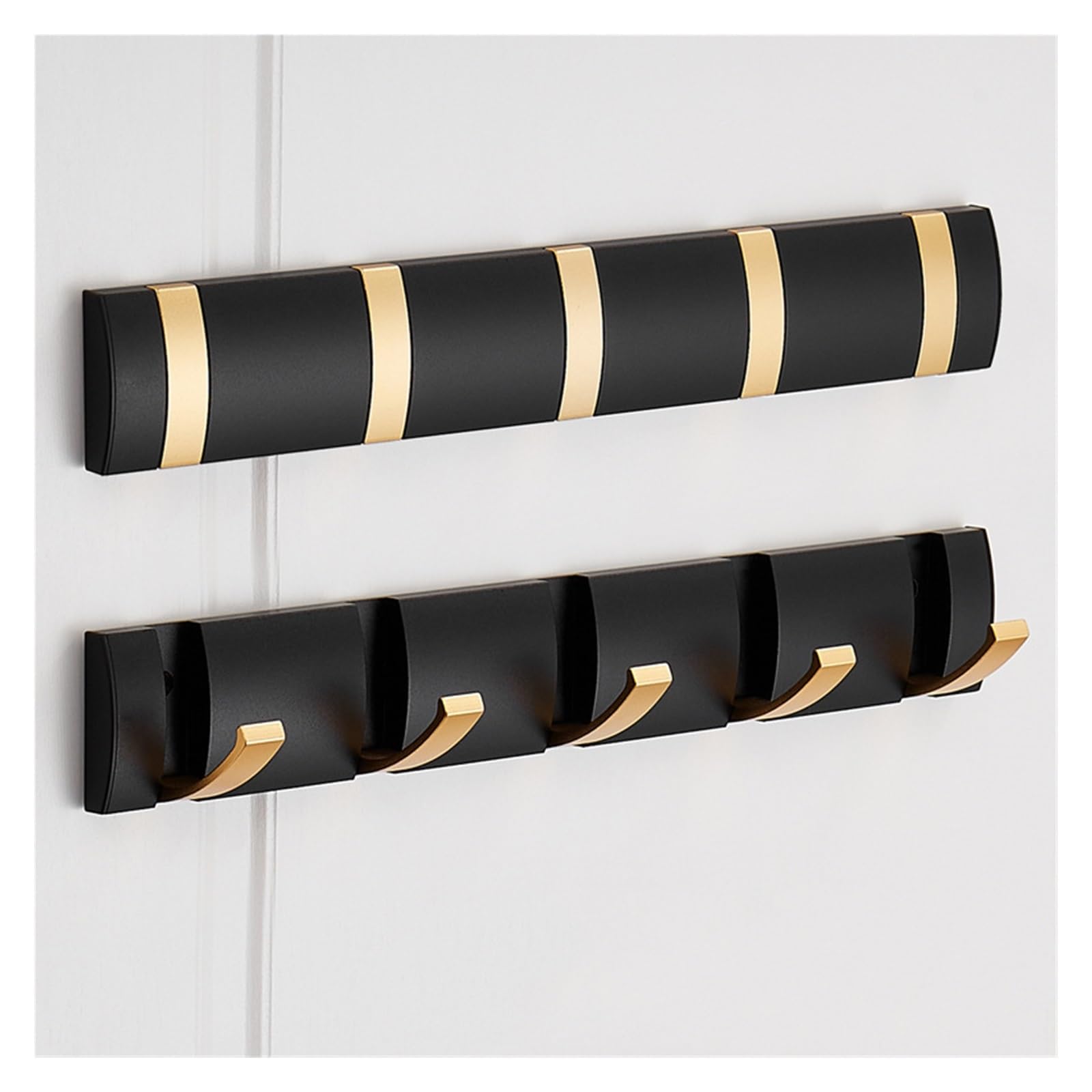 Dhetye Black 6Hook Coat Rack Wall Hooks Coat Rack,Wall Hooks,Black Golden Folding Robe Towel Hanger Nail Free Installation(Black 6Hook)