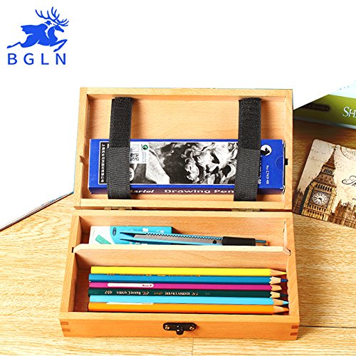Generic Bgln Red Beech Wooden Pencil Case Solid Wood Square estojo escolar School Supplies Holder 48 Pencils Student Stationery