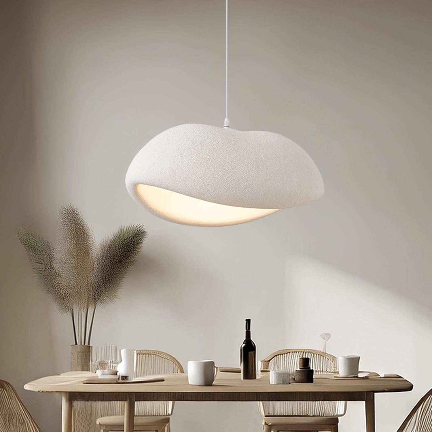 Wabi-sabi Estilo Comedor Lámpara Colgante Sobre Mesa,Iluminación De Isla De Cocina Moderna Minimalista En Blanco Beige,Lámpara De Techo De Interior De Poliestireno Regulable En Altura(L/60*45*2