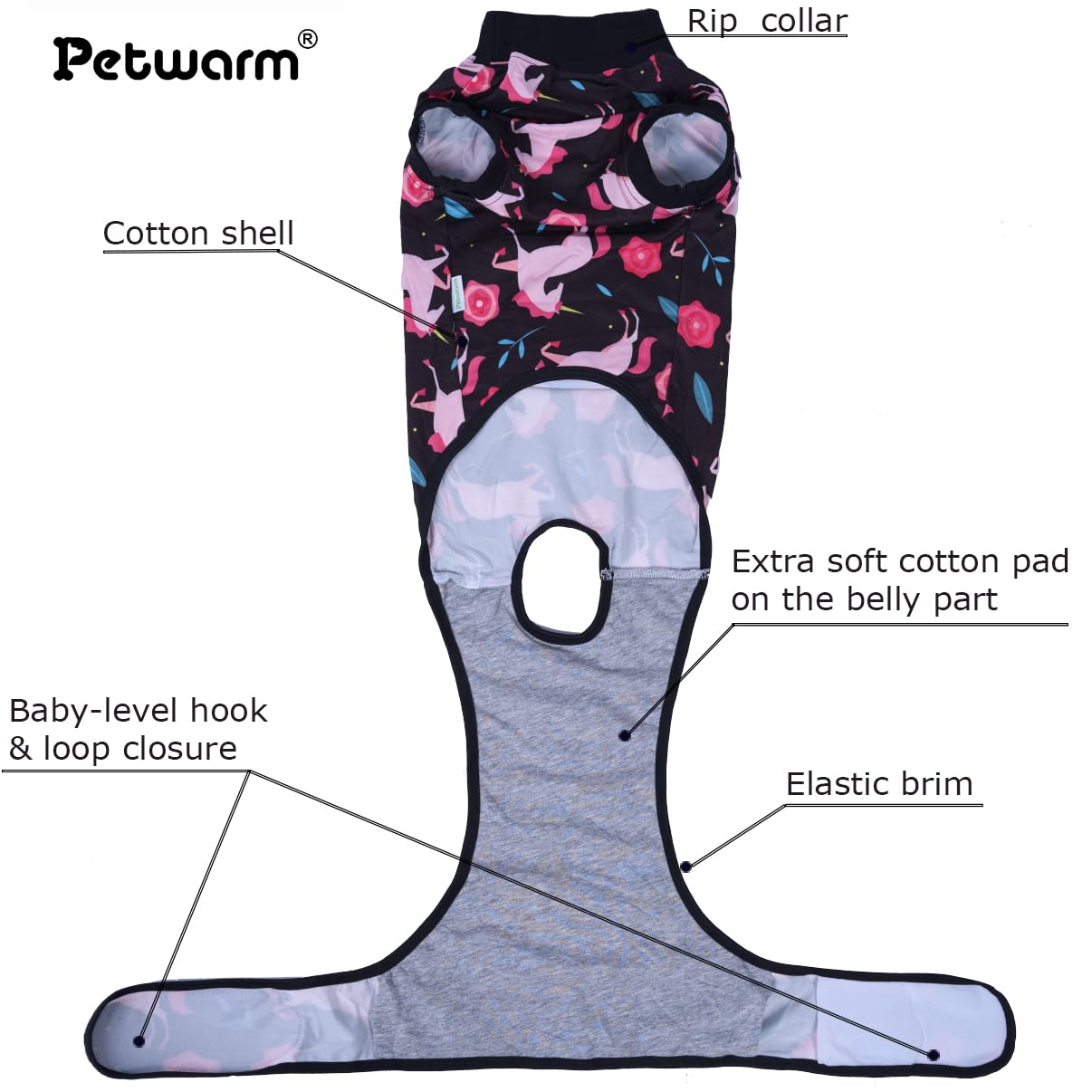 PetWarm Recovery Suit for Dogs Dog After Surgery Onesie, Spay and Neuter, Prevents Licking Cotton Protect Dog Abdominal - Image 2