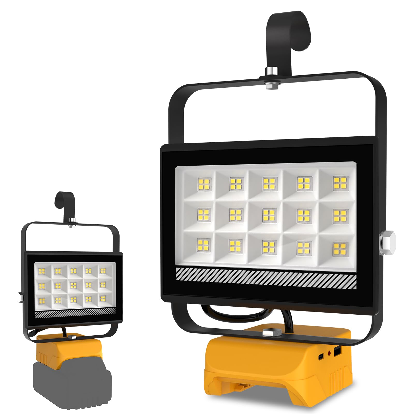 T-SUN Projecteur de Chantier, 60W Projecteur LED Rechargeable Compatible avec Dewalt Batterie, 4500LM Lampes de Travail Portable Pour l'atelier, Camping, Réparations, Chantier (Sans Batterie)
