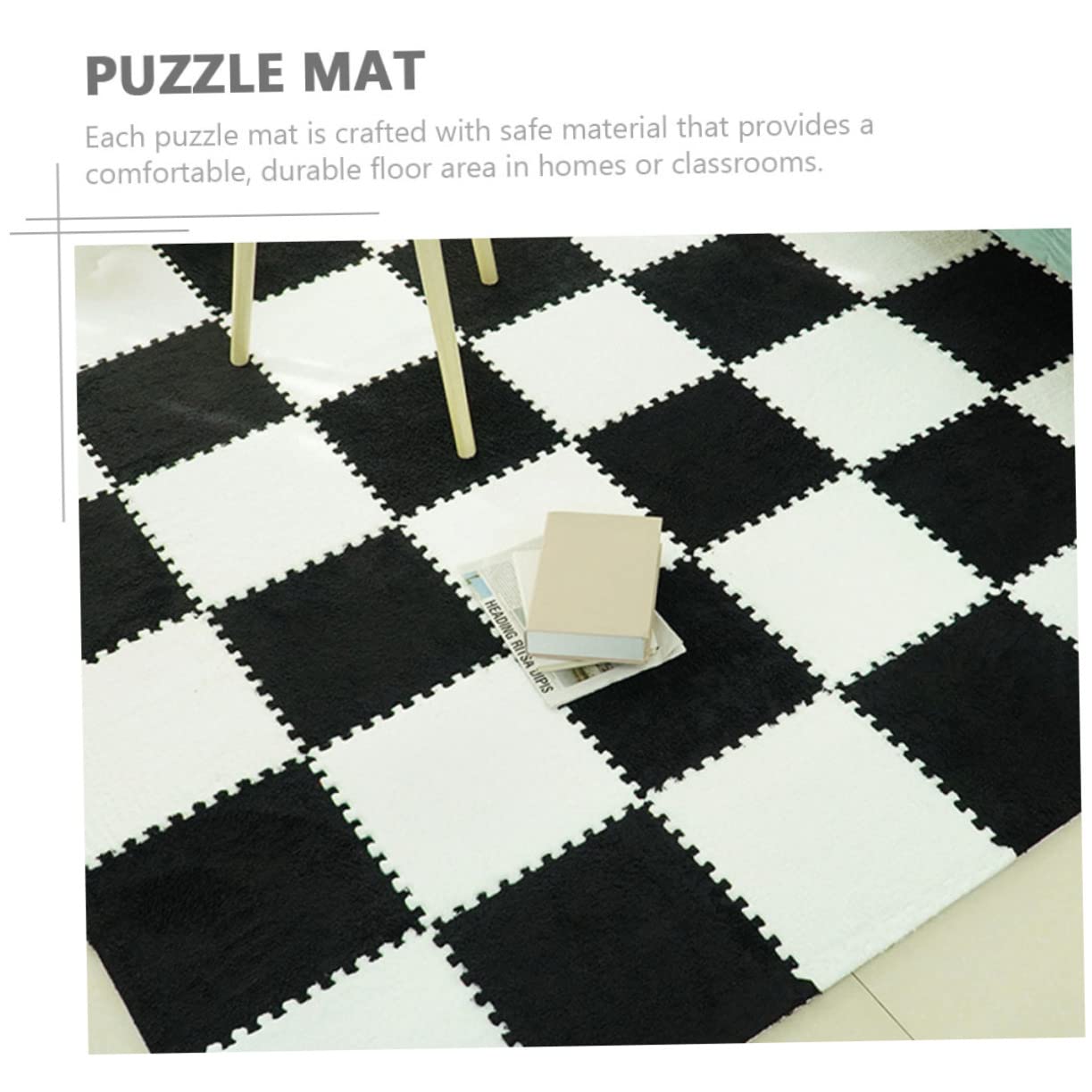 Kisangel Froth Splicing Carpet 6 Pack Square Interlocking Mats Boys and Girls Floor Mats for Safe Crawling and Playing (Black 3pcs)