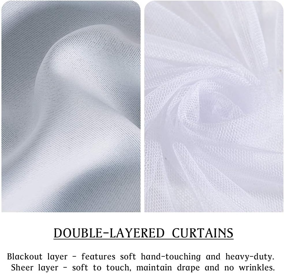 PONY DANCE White Double Curtains - Curtains 84 Inches Long with Sheer Elegance Window Panels for Living Room with Extra Tie-Backs, 52"x84", Greyish White, 2 PCs