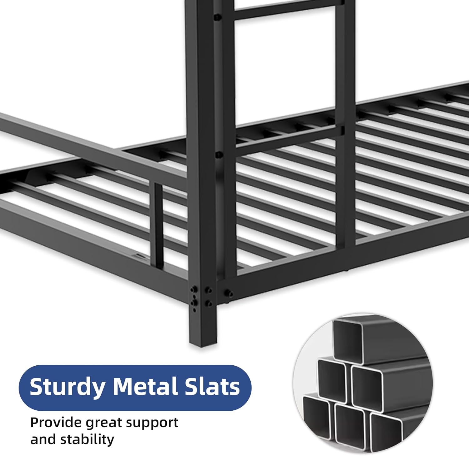 Bunk Bed Twin Over Twin Size with Ladder, Heavy Duty Metal Bed Frame with Safety Guardrail, Sturdy Twin Bunk Beds for Teens & Adults, No Box Spring Needed, Black
