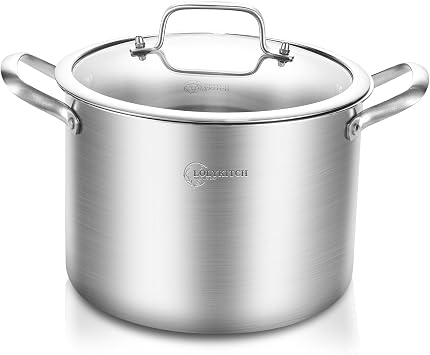 LOLYKITCH Tri-Ply Whole Clad 8 Quarts Stainless Steel Stock Pot with Lid,Induction Cooking Pot,Soup Pot,Heavy Duty,Oven and Diswasher safe.