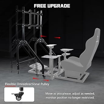Dardoo Single Monitor Stand with Brake Casters - Premium Adjustable Mount for Racing Simulator Cockpit, Full Motion Adjustability for 27 to 65 inch Monitors, Immersive Viewing Experience