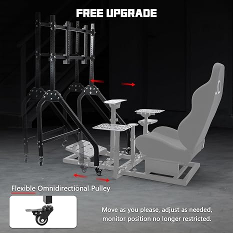 Dardoo Single Monitor Stand with Brake Casters - Premium Adjustable Mount for Racing Simulator Cockpit, Full Motion Adjustability for 27 to 65 inch Monitors, Immersive Viewing Experience