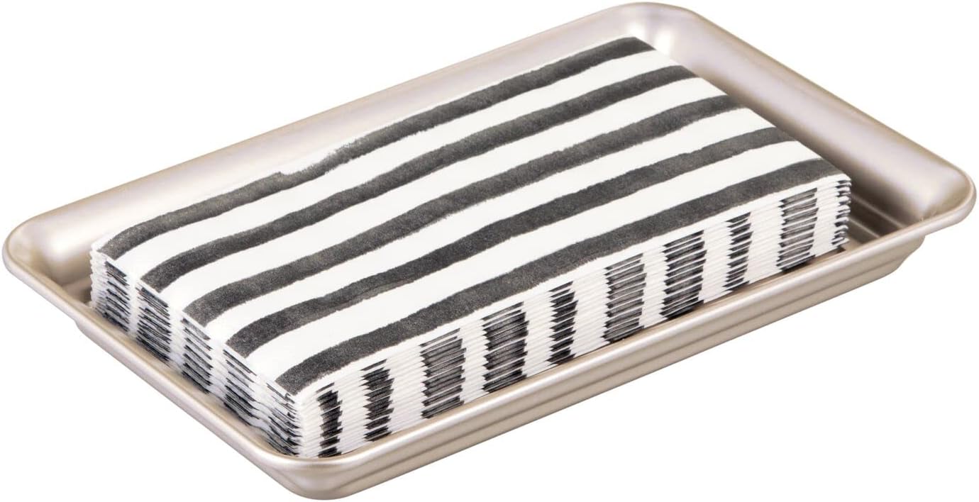 mDesign Metal Storage Organizer Tray for Bathroom Vanity Countertops, Closets, Dressers - Holder for Watches, Earrings, Makeup, Reading Glasses, Perfume, Guest Hand Towels, Satin