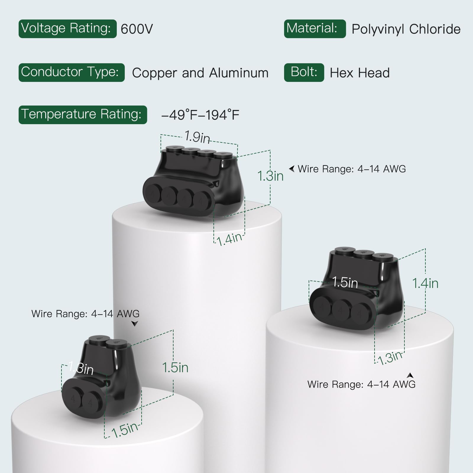 Lot de 6 connecteurs isolés à 2 ports, 3 ports, 4 ports 4-14 AWG, connecteur d'épissure électrique, revêtement en vinyle noir, double nominale pour fils de cuivre et d'aluminium