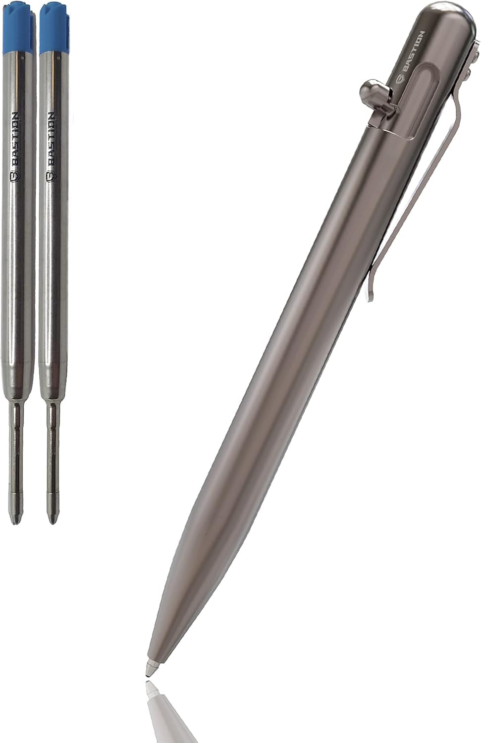 BASTION Titanium Pen Plus 2 Gel Blue Ink Refill | Lightweight Bolt Metal Fine Point (0.5mm) For Women & Men Ballpoint Pen Combo Gift Set
