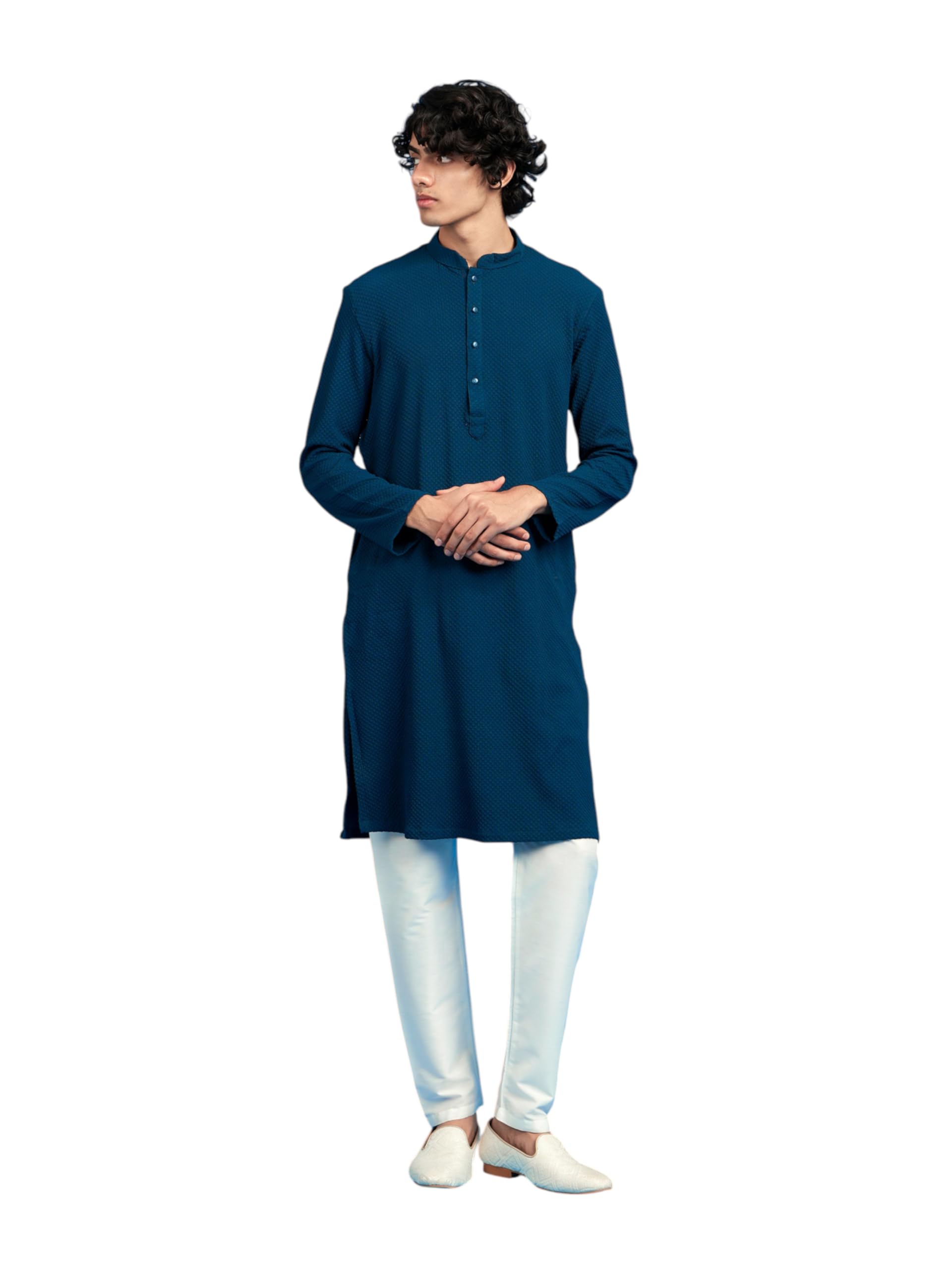 diwas by manyavar Men's Spandex Textured Long Kurta Set (2pcs)-picture-25