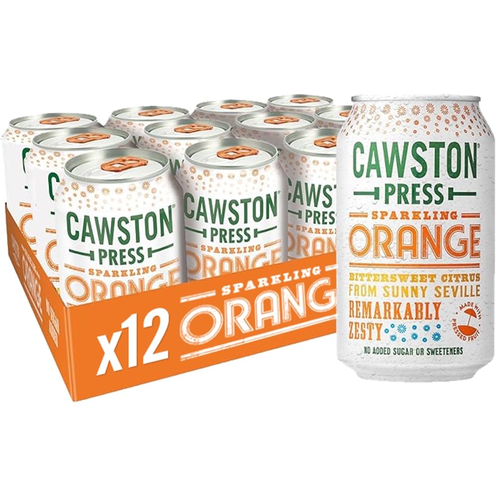 Cawston Press Sparkling Orange Fizzy Drink Blended With Sparkling Water and Pressed Apple (330ml x 12 cans) Gluten Free - Vegan - No Added Sugar