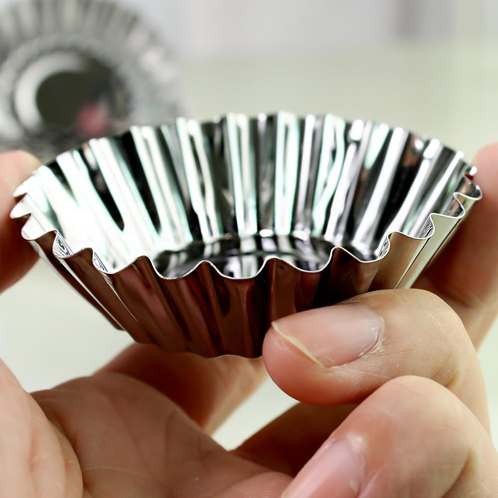 Chrysanthemum-Shaped Egg Tart Mold Stainless Steel Material Can Be Reused for Mini Pie, Tartlet, Fruit Tart, Mini Cakes, Quiche, Cupcake, Muffin, Pudding, Jelly Baking Mold (2.5inch 24PCS)