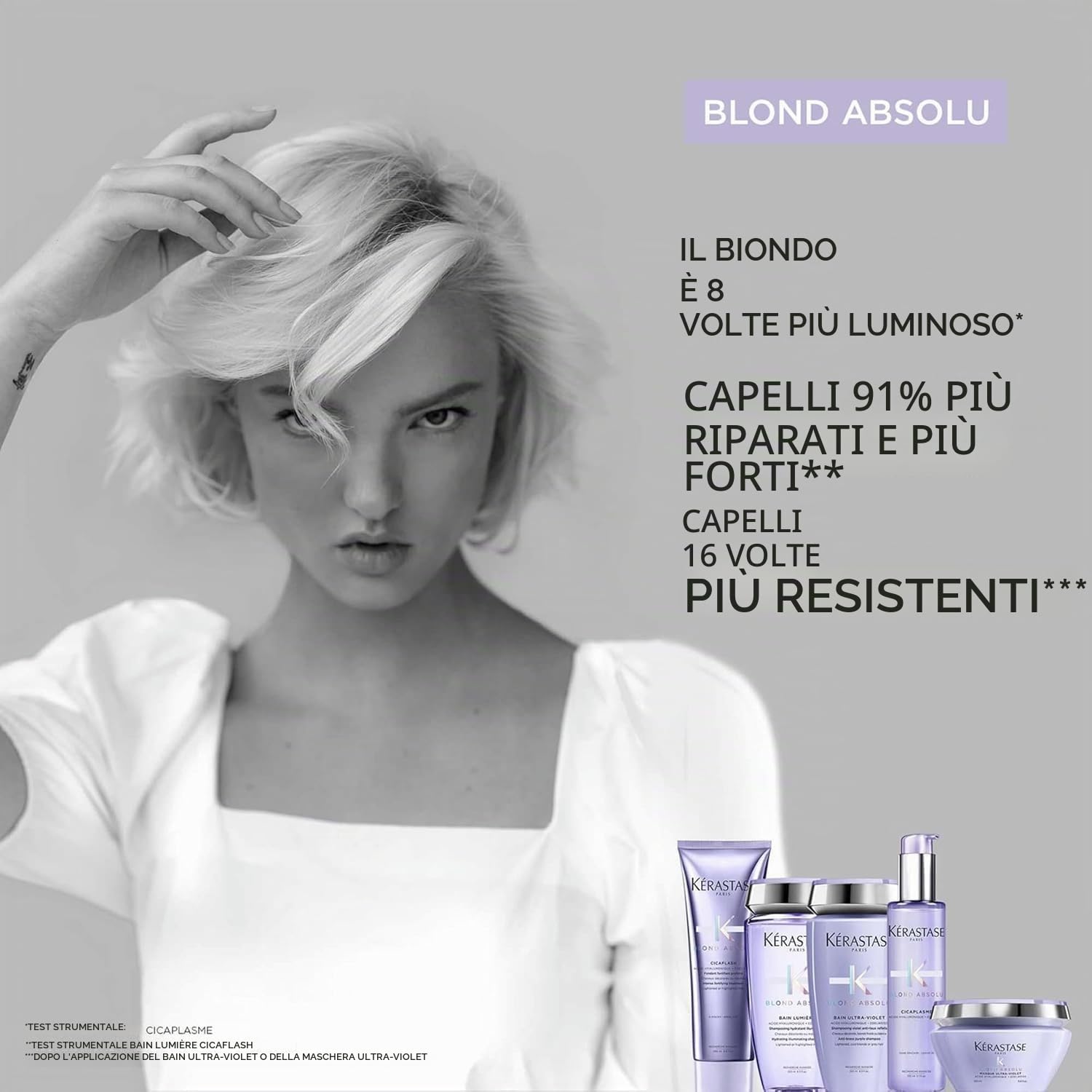 KERASTASE Blond Absolu, Bagno Ultra Viola 250 ml, Cura Cicaflash 250 ml, Bagno Luce 30 ml in omaggio per capelli biondi decolorati o cattivi