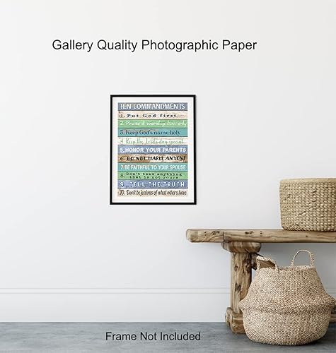 Miniatura 8 de Ten Commandments Wall Decor - 10 Commandments Wall Art - Rustic Boho Religious Scripture Bible Study Plaque - 8x10 Inspirational Posters - Christian