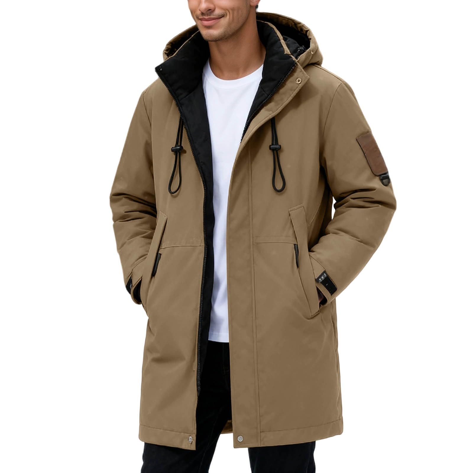 Generisch Chaqueta larga de plumón para hombre con capucha, abrigo de plumón grueso, impermeable, a prueba de viento, con capucha, parka larga, chaqueta de longitud media, cortavientos