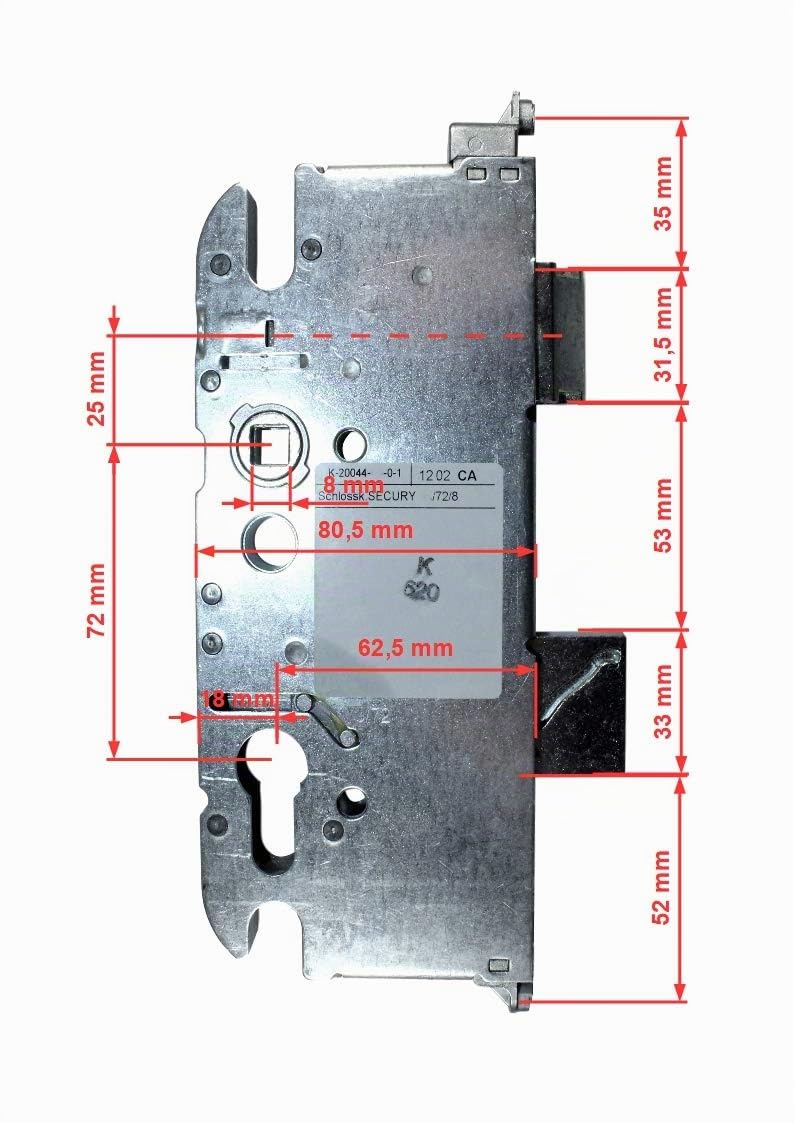 GU Secury Automatic Reparatur Schlosskasten Hauptschloss 6-30880-DF-0-1 oder auch K-20044-JO-0-1, Dornmaß: 65mm (62,5mm) / Entfernung: 72mm, incl. SN-TEC® Montageanleitung