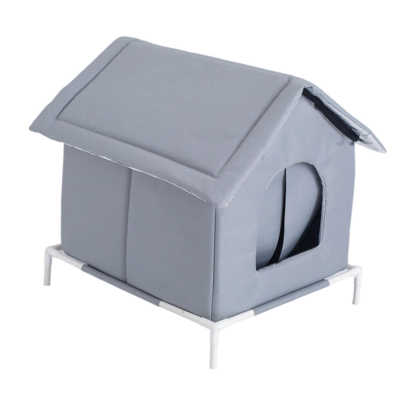 MagiDeal Insulated Outdoor Cat House Waterproof for Outdoor Cats Kitty Pet House Dog House Bed Warm Elevated Feet Stray Cat Shelter for Barn Porch Outside Cats Tent with Legs (Size S, Gray)