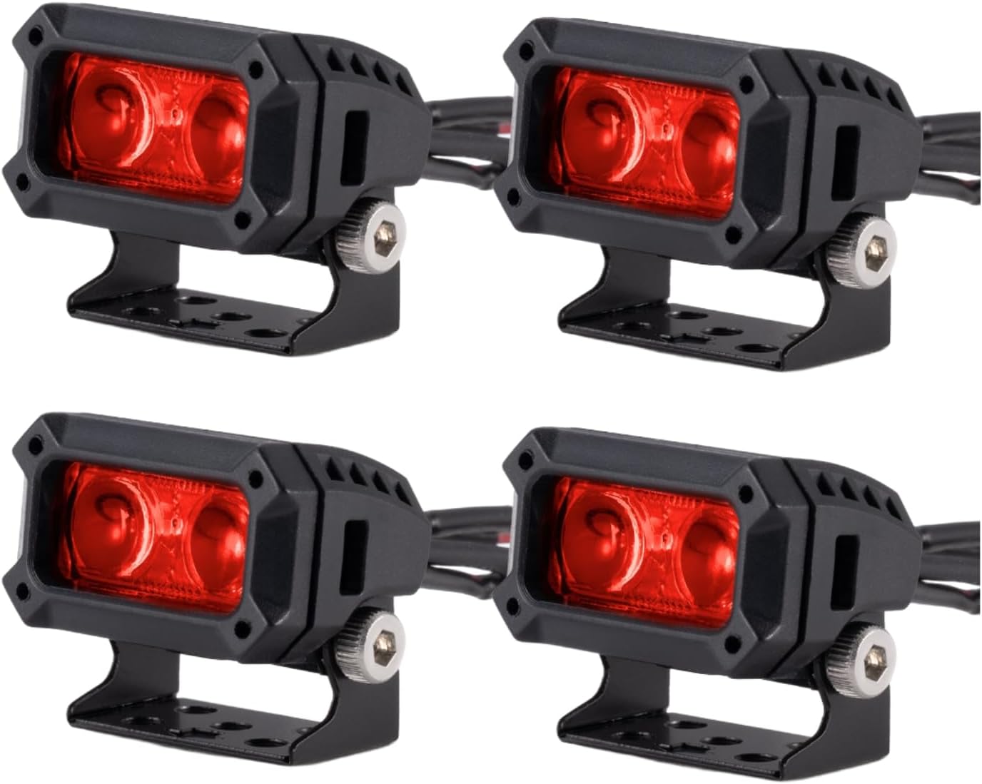 4PCS RC Crawler LED Light Headlamp Spotlight Bright Headlight Bumper Lights RC Car LED Roof Light Square Spotlight Kit for 1/10 RC Crawler Car Axial SCX10 TRX4 Upgrades Parts (Red)