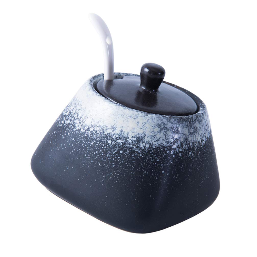 Simple Sugar Bowl Lid Spoon Ink Snow Seasoning Pot Salt Pepper Storage Jar Condiment Container Home Kitchen